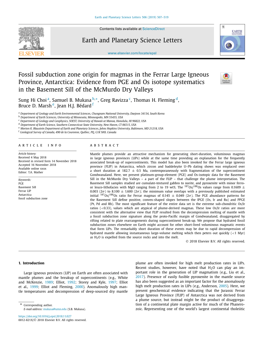 Pdf Fossil Subduction Zone Origin For Magmas In The Ferrar in proportions 850 X 1133