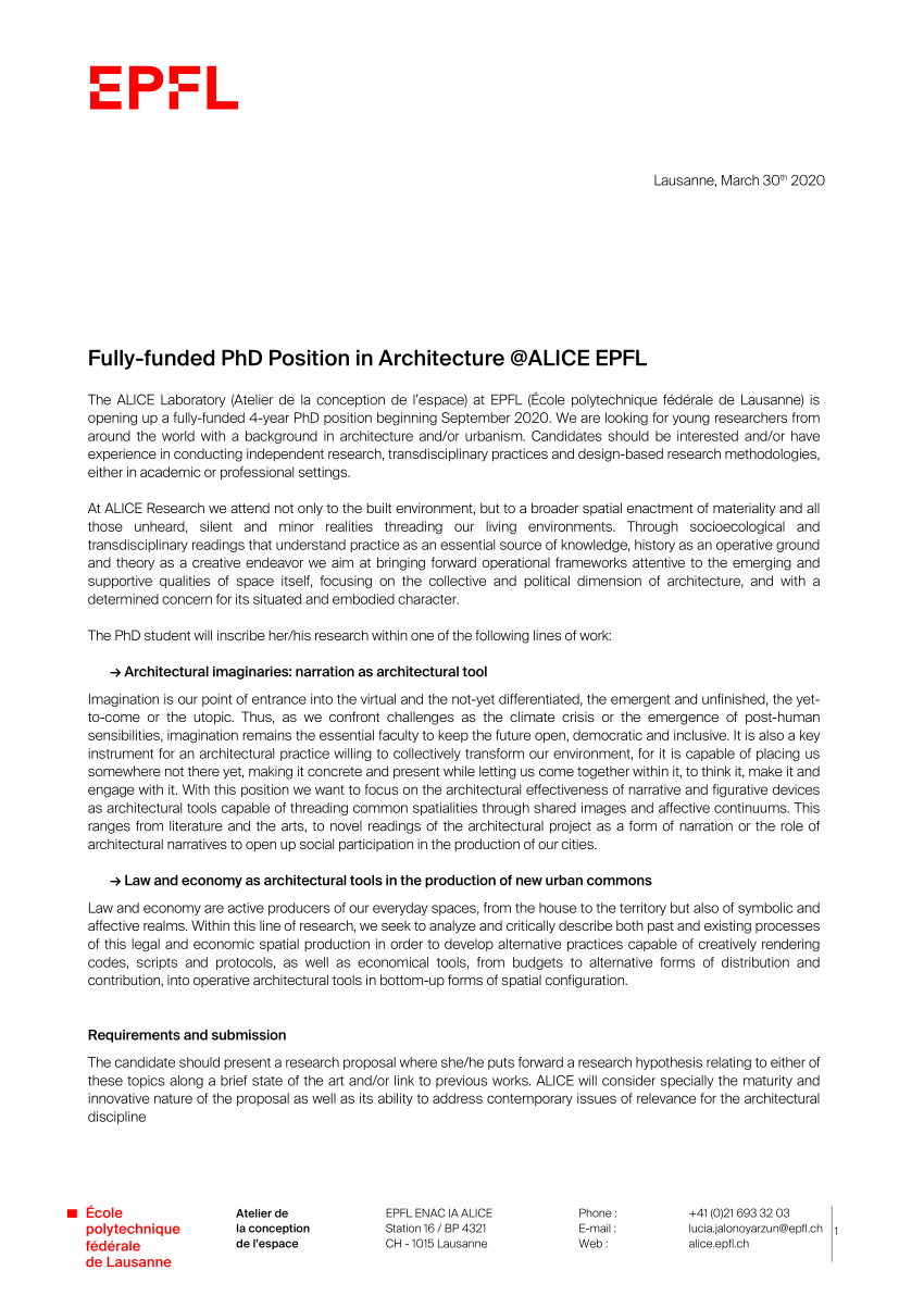 Pdf Fully Funded Phd Position In Architecture Alice Epfl for size 850 X 1203