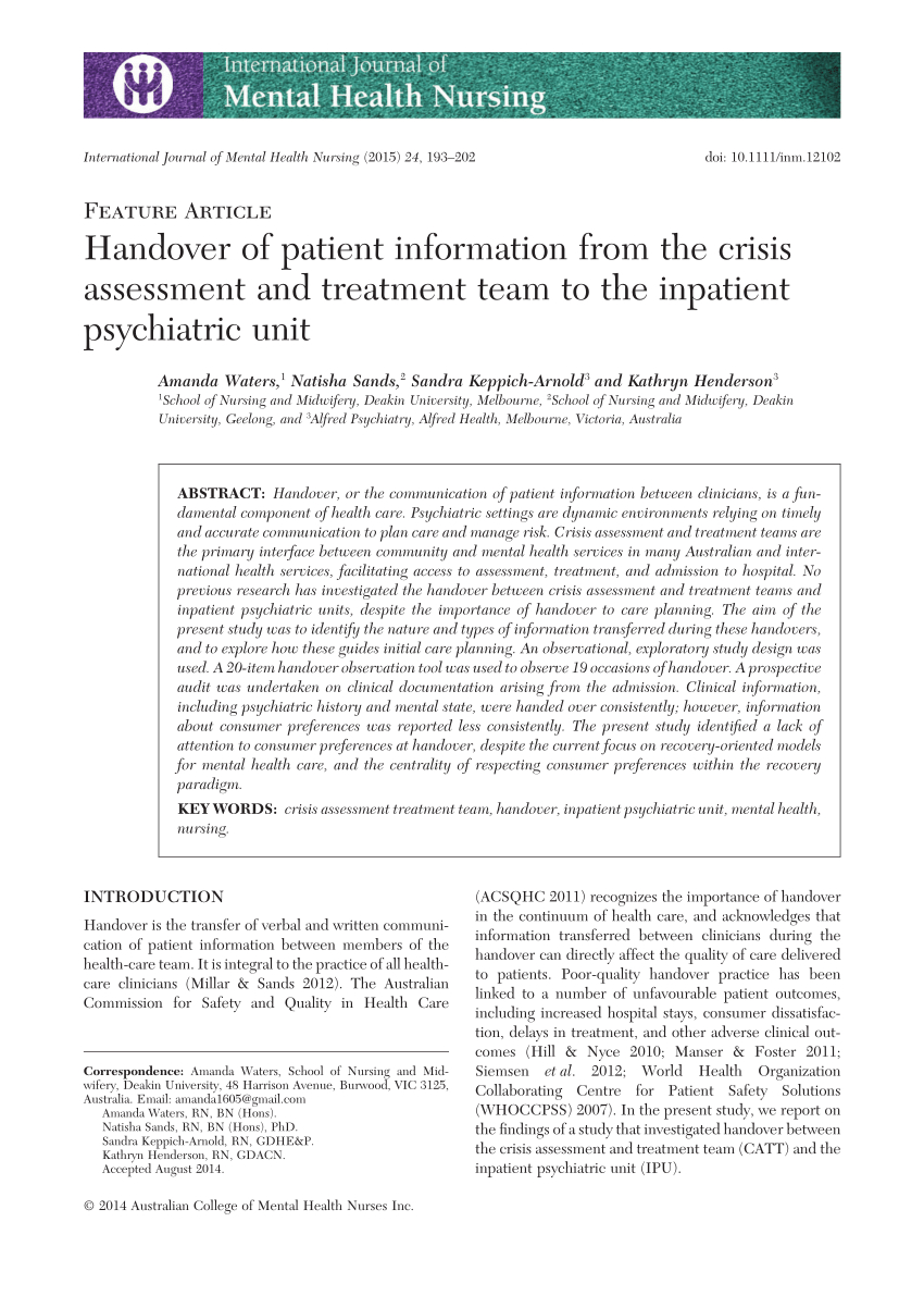 Pdf Handover Of Patient Information From The Crisis throughout proportions 850 X 1202