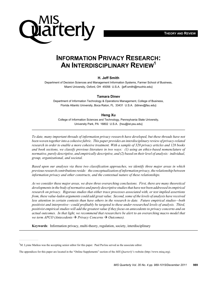Pdf Information Privacy Research An Interdisciplinary Review within dimensions 850 X 1100