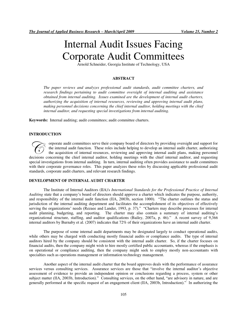 Pdf Internal Audit Issues Facing Corporate Audit Committees pertaining to measurements 850 X 1100