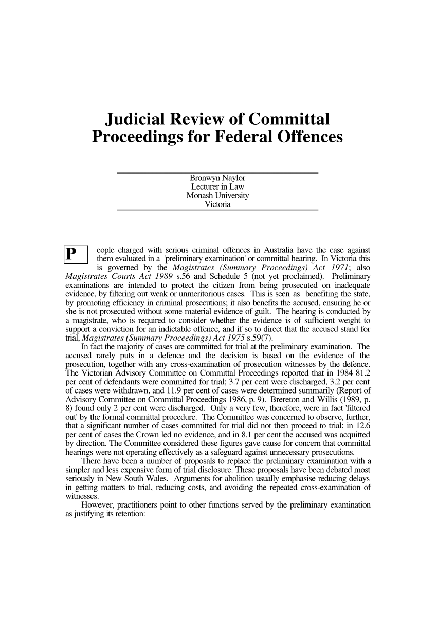 Pdf Judicial Review Of Committal Proceedings For Federal intended for proportions 850 X 1201