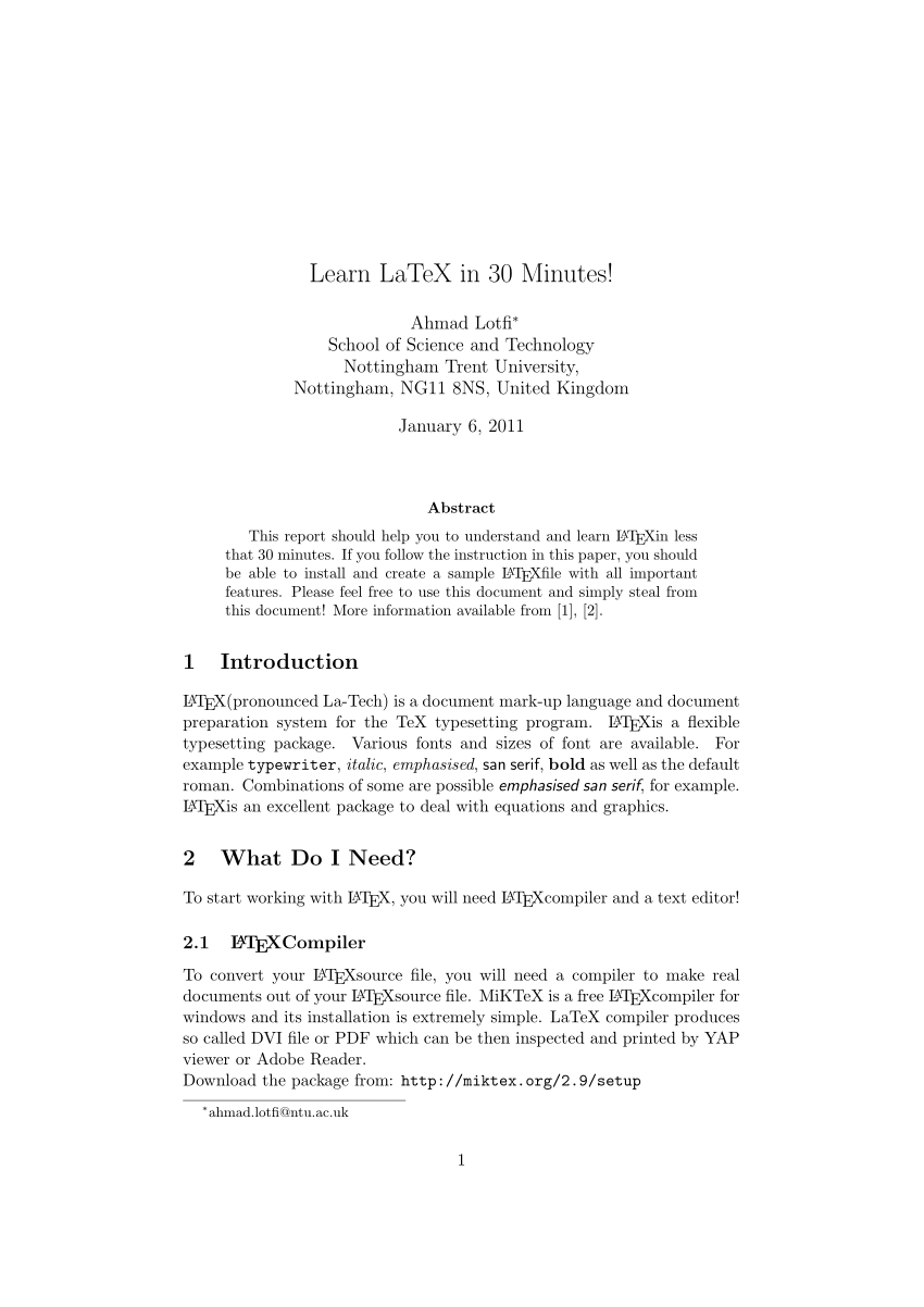 Pdf Learn Latex In 30 Minutes pertaining to dimensions 850 X 1202