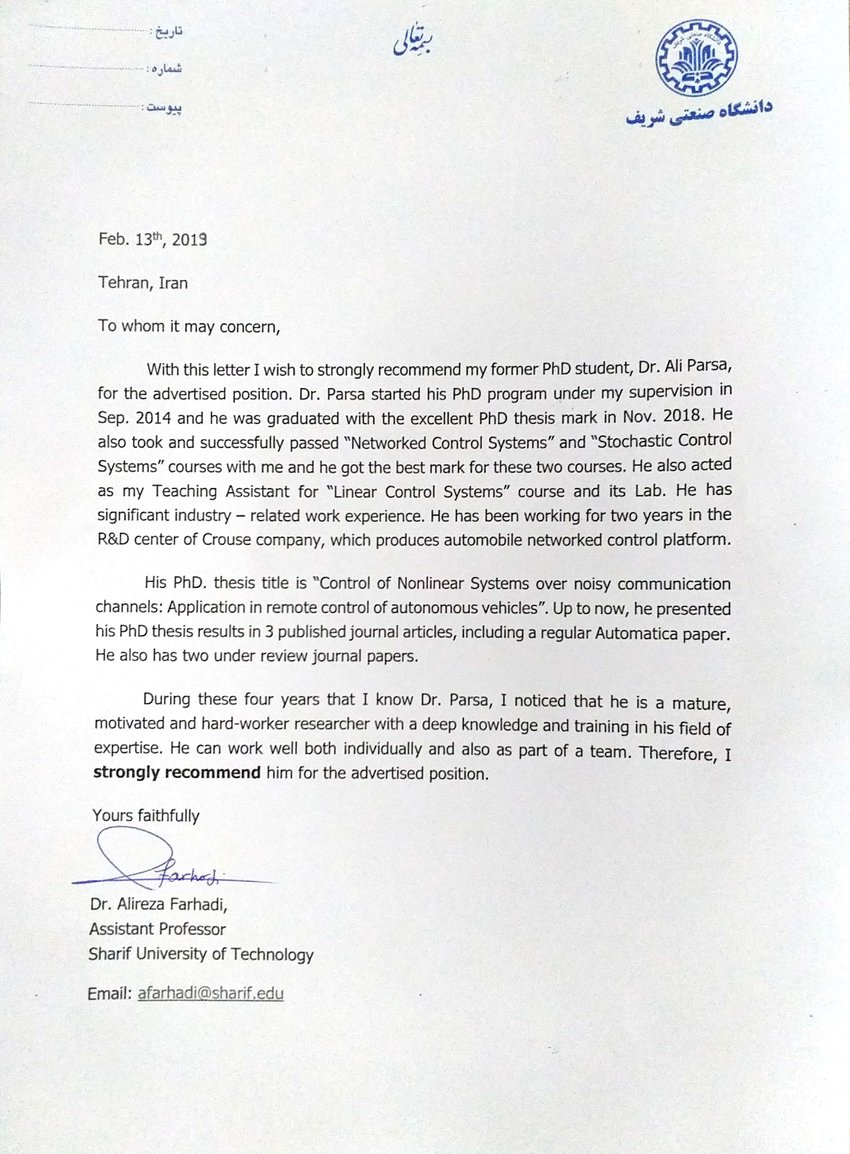 Pdf Letter Of Recommendation From Prof Farhadi My Phd within sizing 850 X 1154