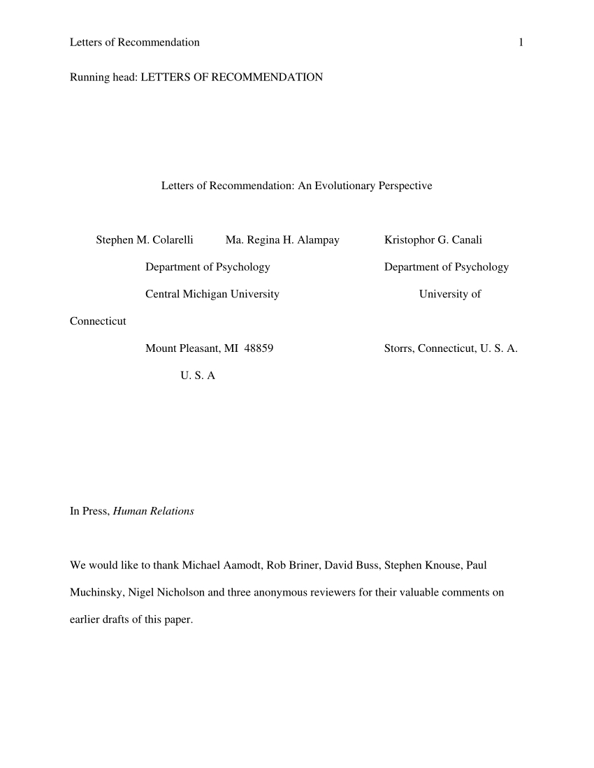 Pdf Letters Of Recommendation An Evolutionary with measurements 850 X 1100