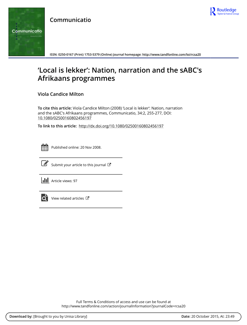 Pdf Local Is Lekker Nation Narration And The Sabcs in proportions 850 X 1117