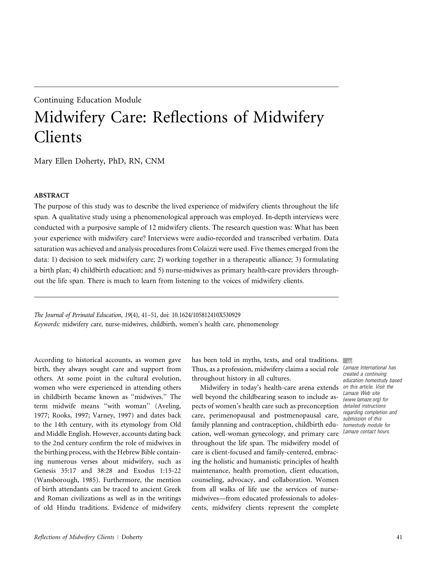 Pdf Midwifery Care Reflections Of Midwifery Clients with regard to measurements 850 X 1119