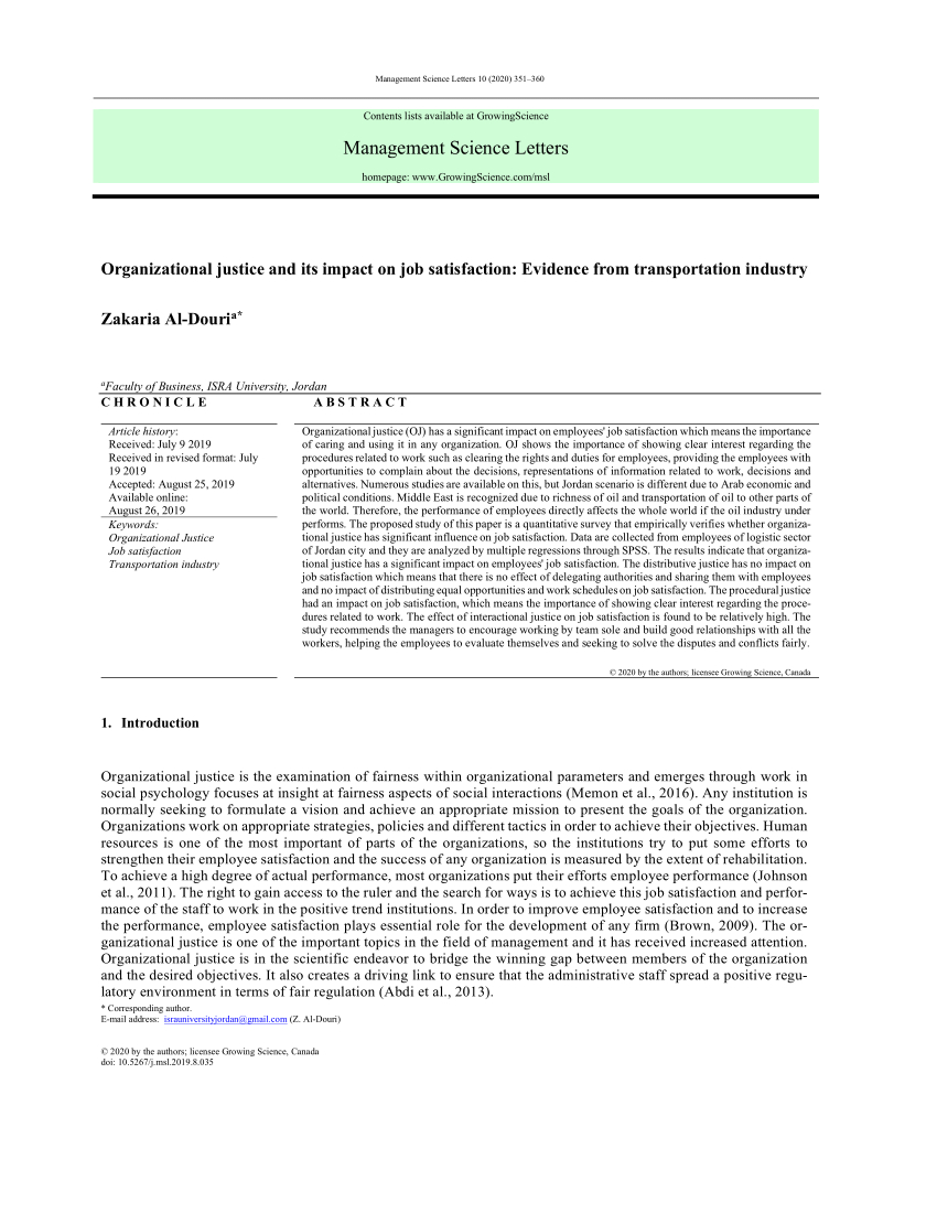 Pdf Organizational Justice And Its Impact On Job inside sizing 850 X 1100