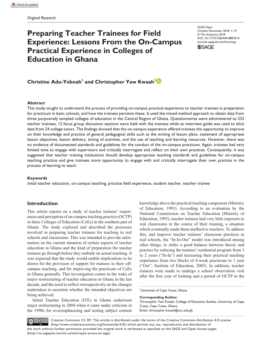 Pdf Preparing Teacher Trainees For Field Experience throughout measurements 850 X 1100