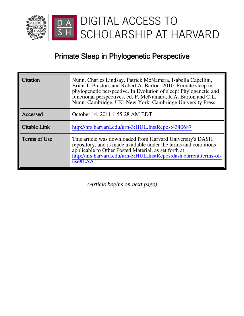 Pdf Primate Sleep In Phylogenetic Perspective pertaining to dimensions 850 X 1100