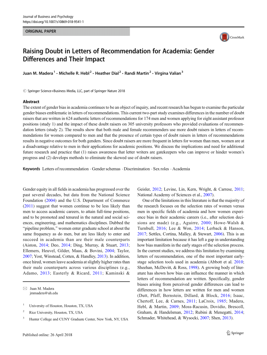 Pdf Raising Doubt In Letters Of Recommendation For Academia intended for proportions 850 X 1129