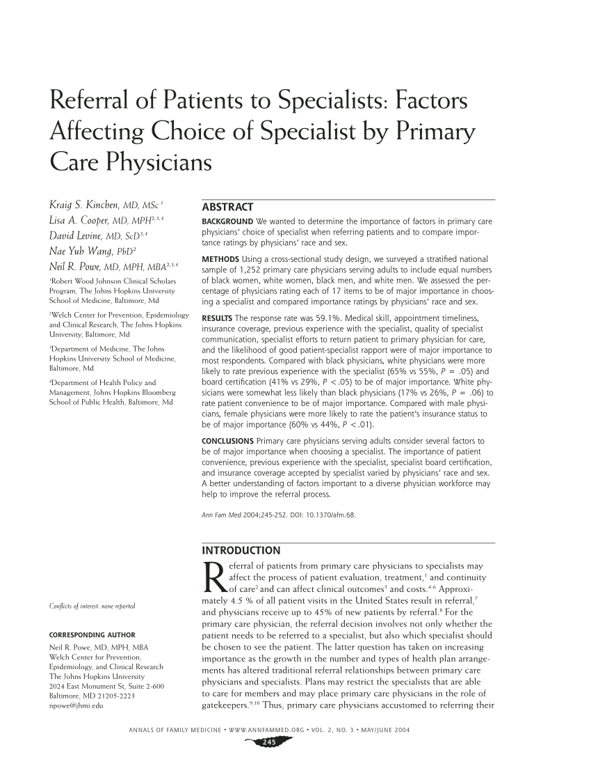 Pdf Referral Of Patients To Specialists Factors Affecting regarding size 850 X 1100