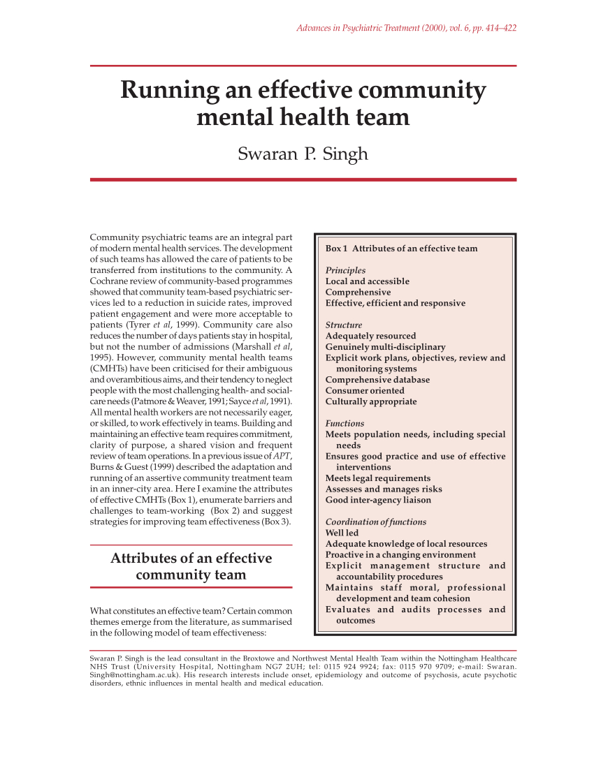 Pdf Running An Effective Community Mental Health Team intended for dimensions 850 X 1100