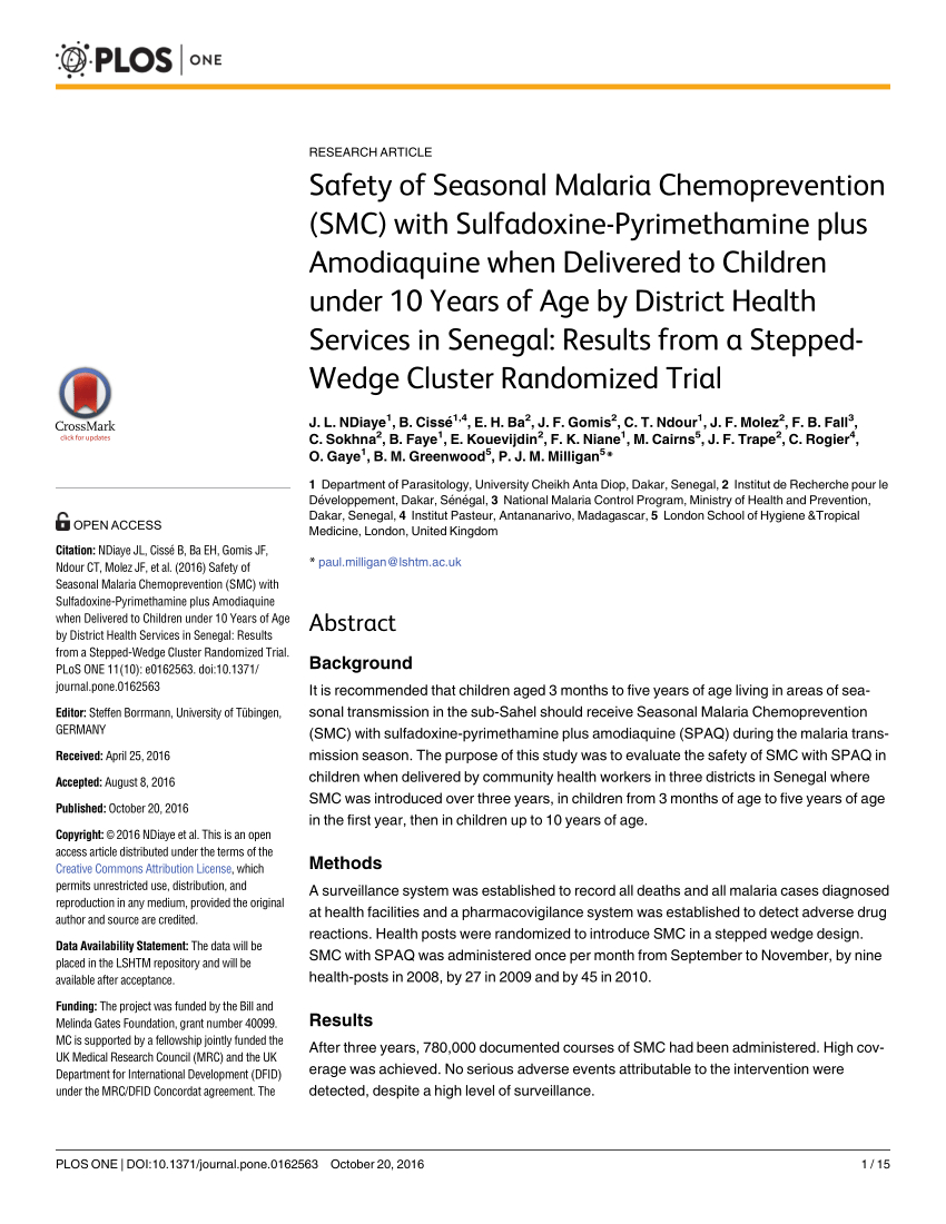 Pdf Safety Of Seasonal Malaria Chemoprevention Smc With with regard to sizing 850 X 1100