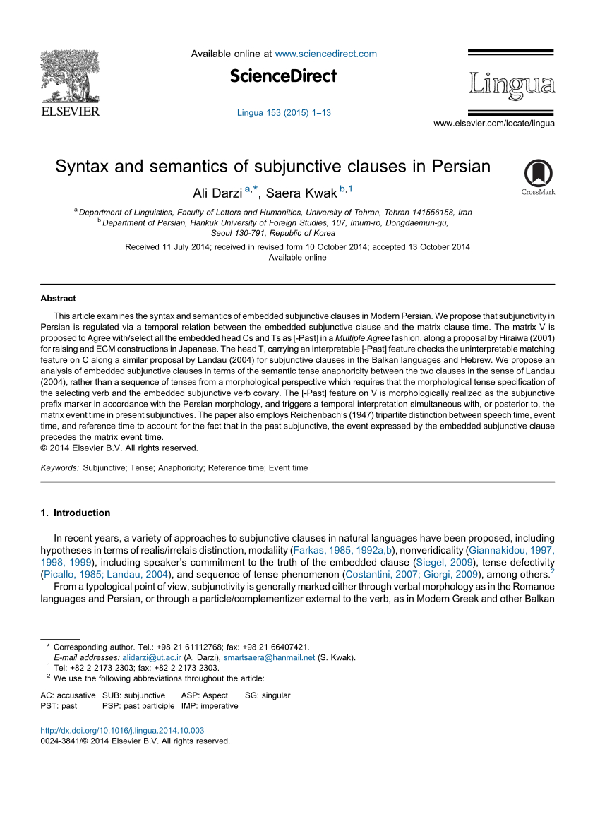 Pdf Syntax And Semantics Of Subjunctive Clauses In Persian in sizing 850 X 1160