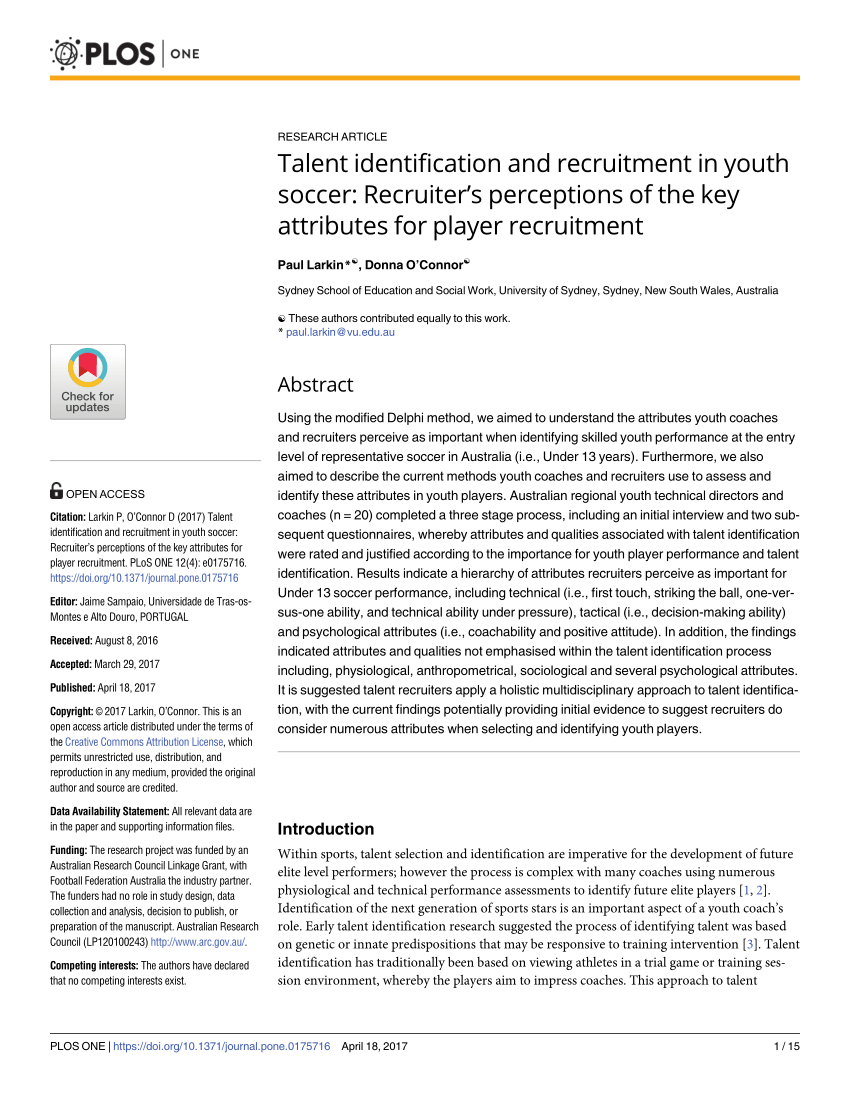 Pdf Talent Identification And Recruitment In Youth Soccer with regard to dimensions 850 X 1100