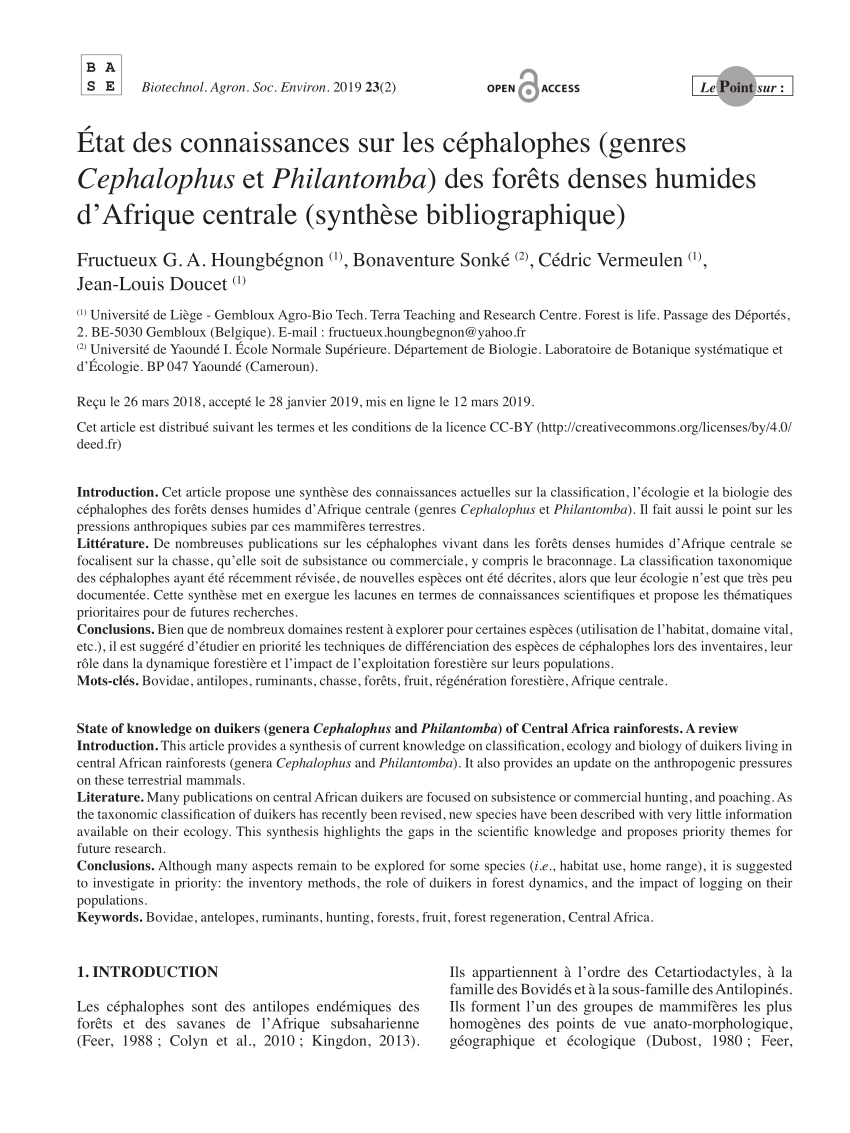 Pdf Tat Des Connaissances Sur Les Cphalophes Genres in dimensions 850 X 1133