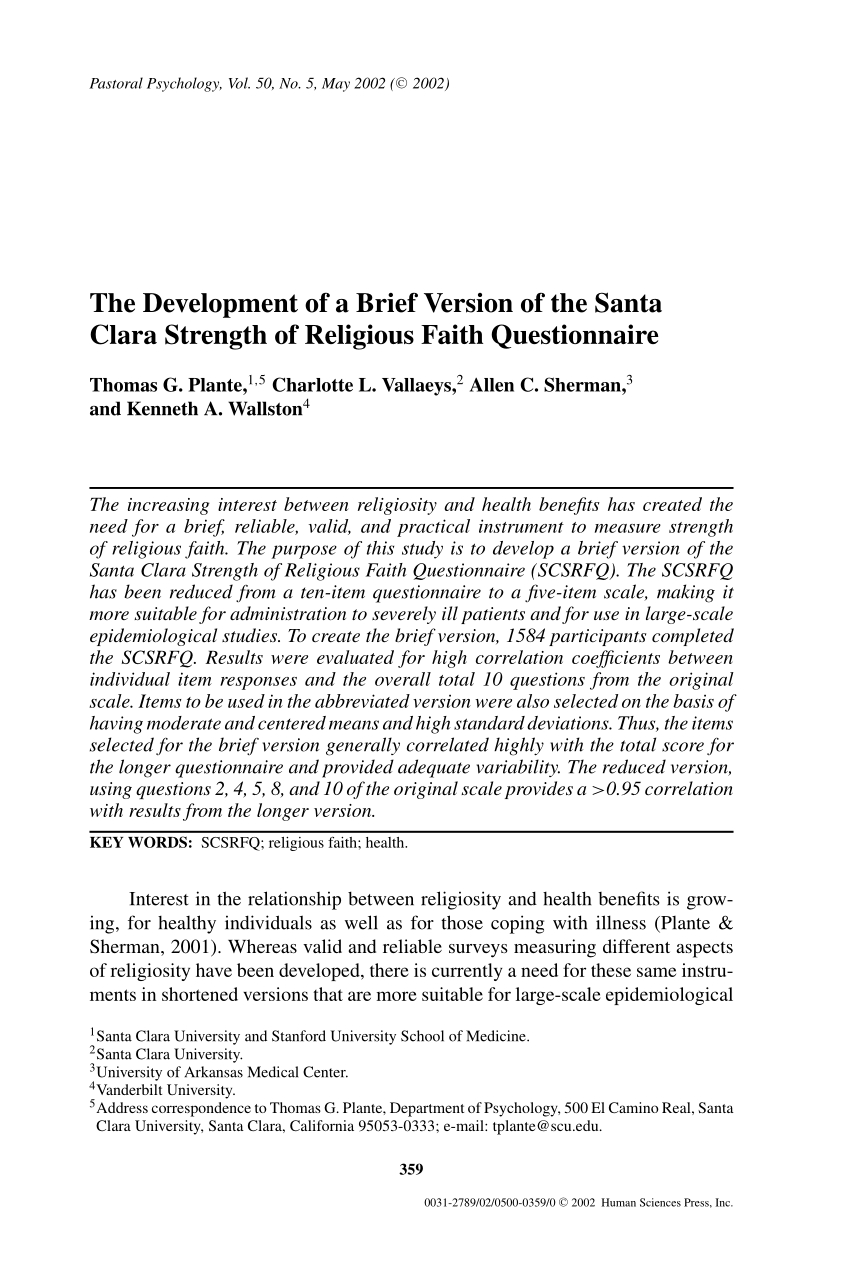 Pdf The Development Of A Brief Version Of The Santa Clara throughout proportions 850 X 1270