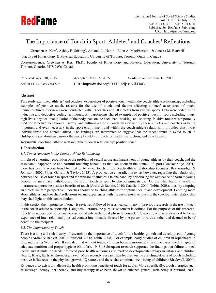 Pdf The Importance Of Touch In Sport Athletes And Coaches in size 850 X 1153