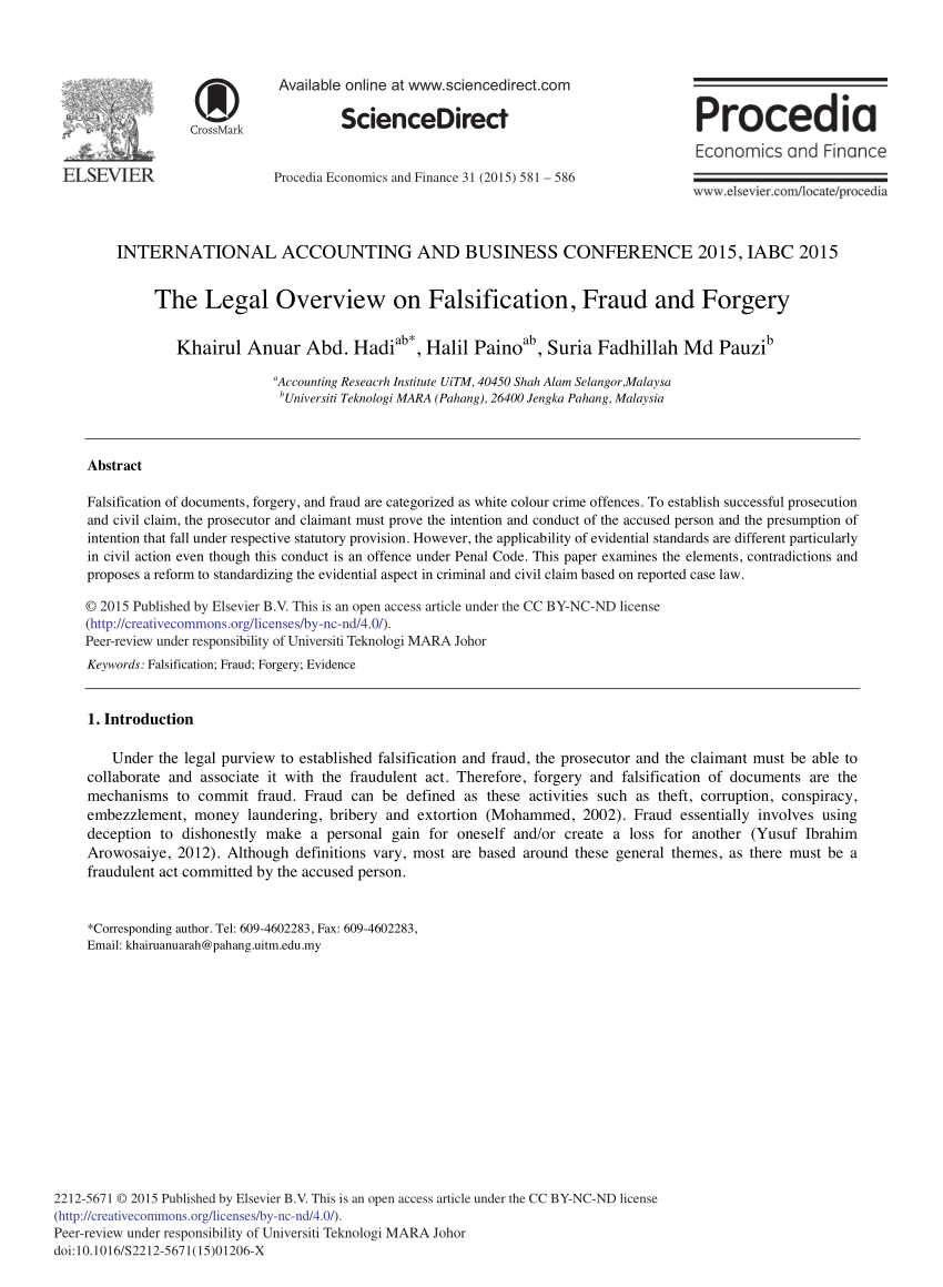 Pdf The Legal Overview On Falsification Fraud And Forgery inside size 850 X 1160