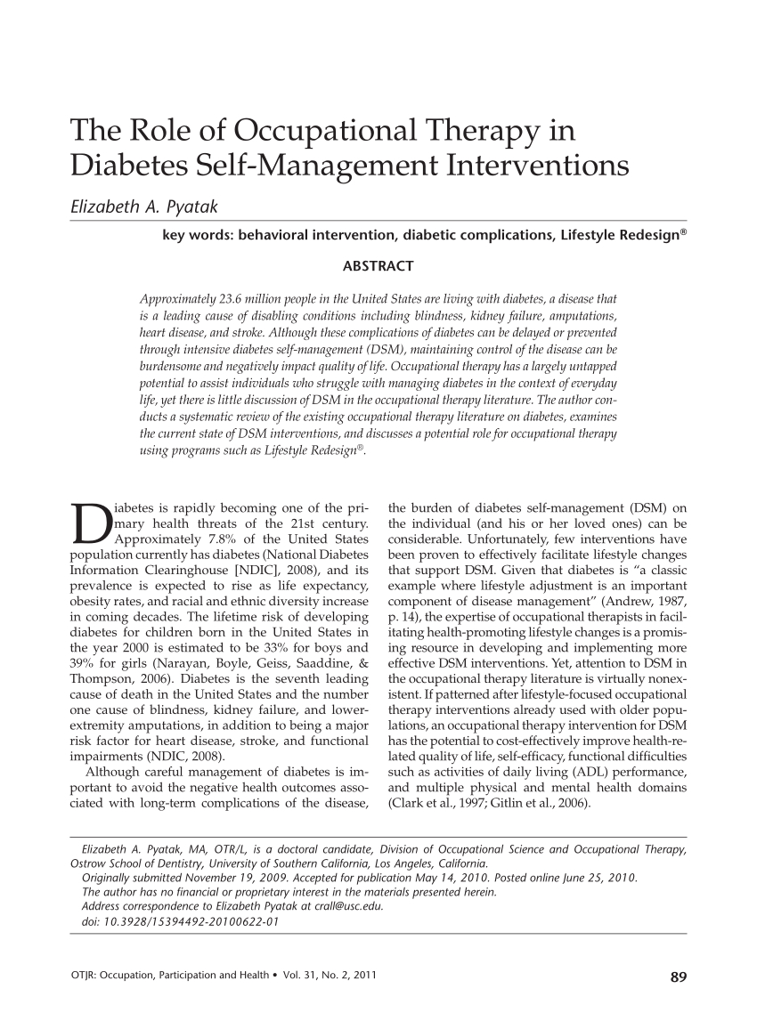 Pdf The Role Of Occupational Therapy In Diabetes Self inside size 850 X 1138