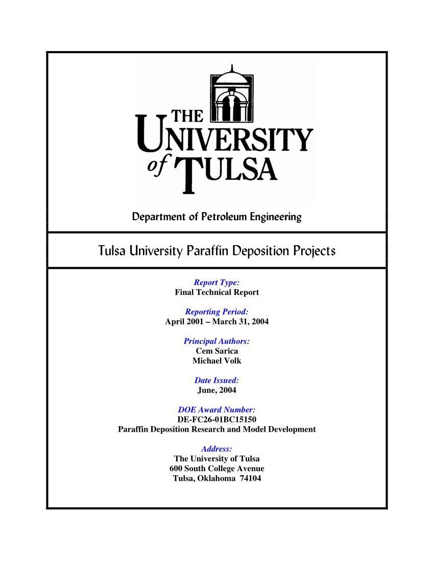 Pdf Tulsa University Paraffin Deposition Projects intended for sizing 850 X 1100