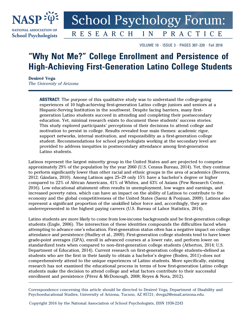 Pdf Why Not Me College Enrollment And Persistence Of in size 850 X 1101