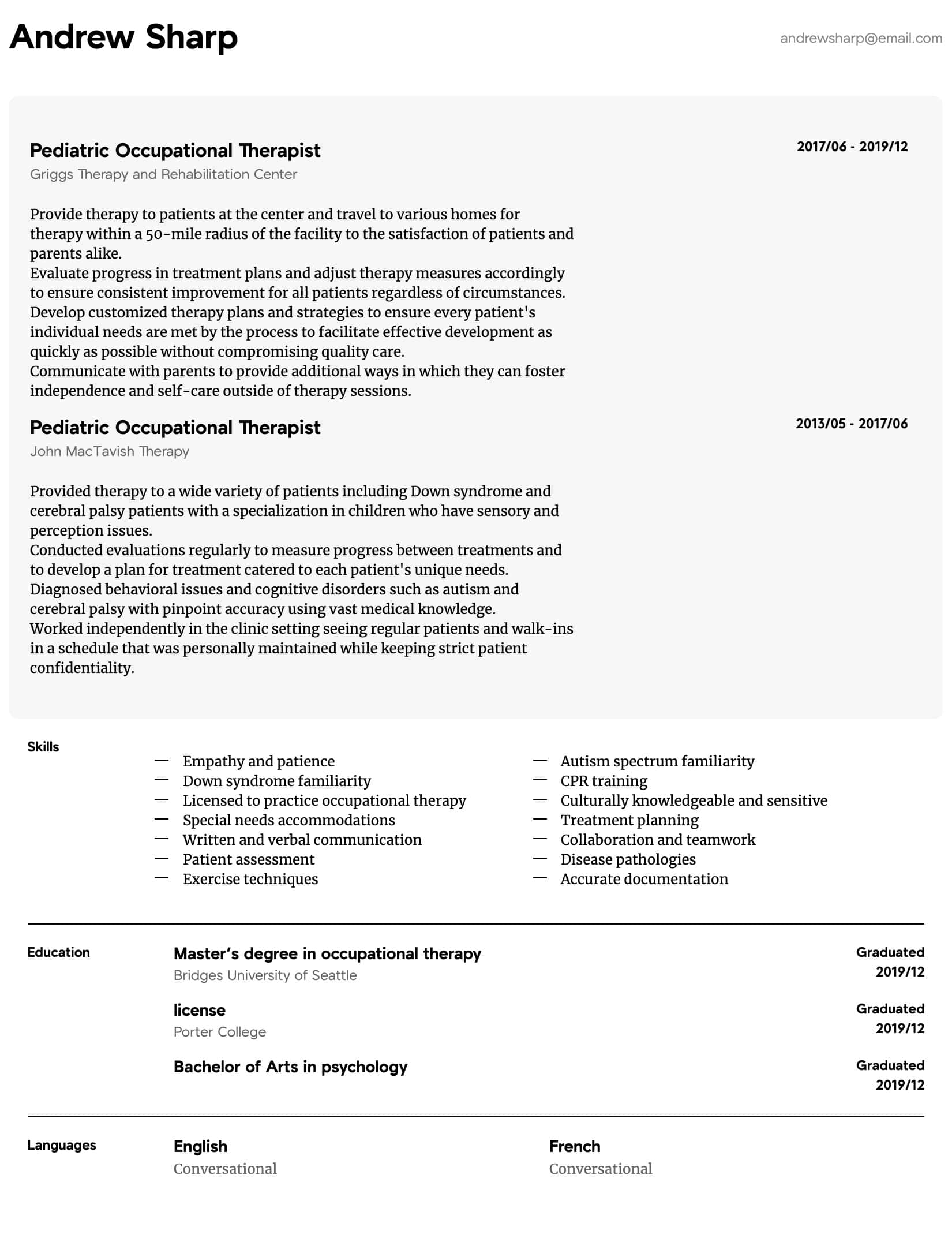 Pediatric Occupational Therapist Resume Samples All with regard to dimensions 1650 X 2152