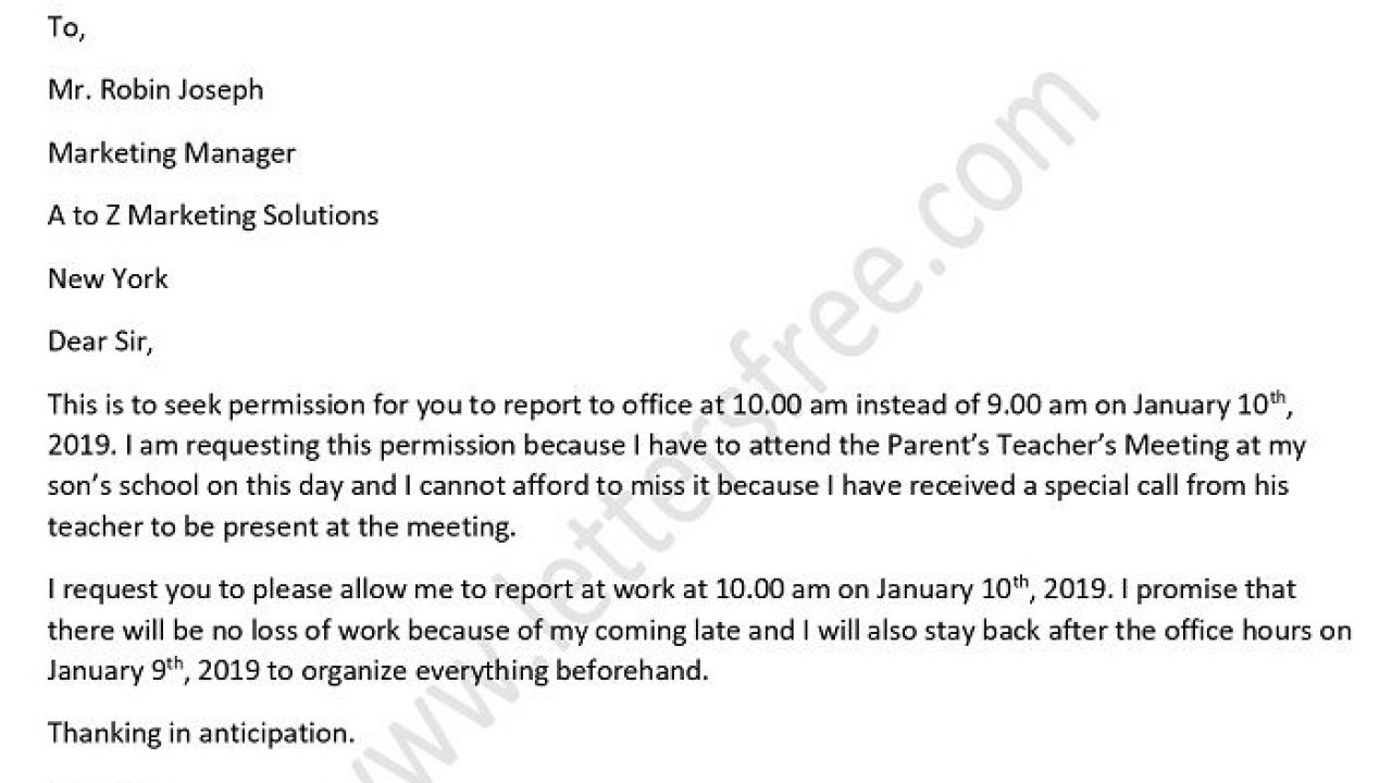 Permission Letter To Boss For Late Coming In Office Sample regarding measurements 1280 X 720