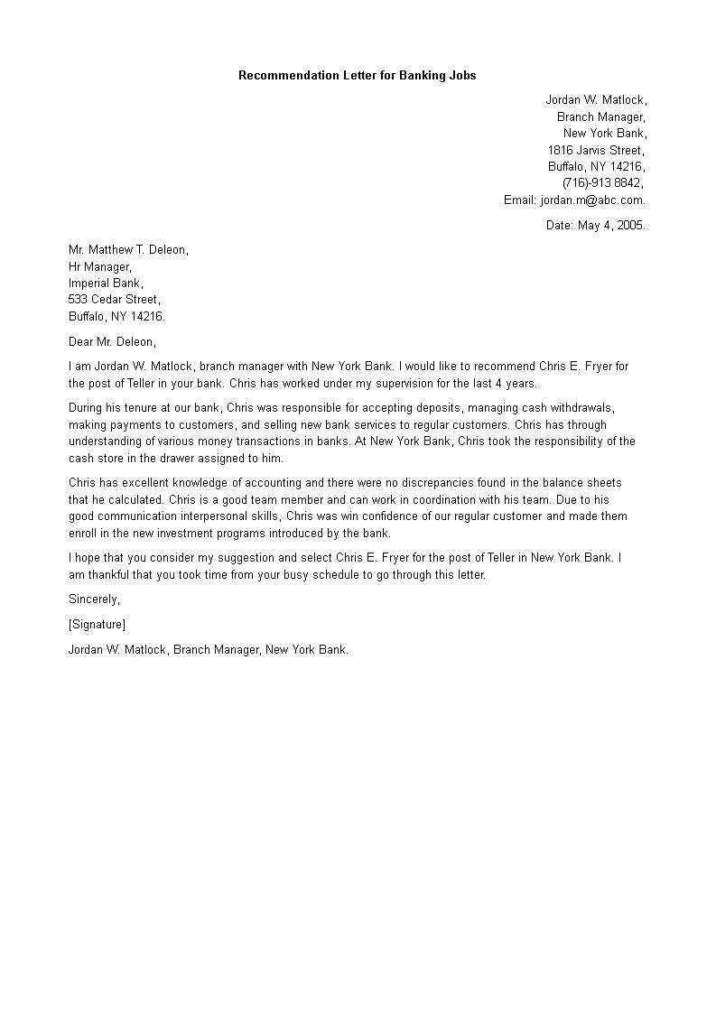 Personal Banker Letter Of Recommendation Templates At intended for measurements 793 X 1122