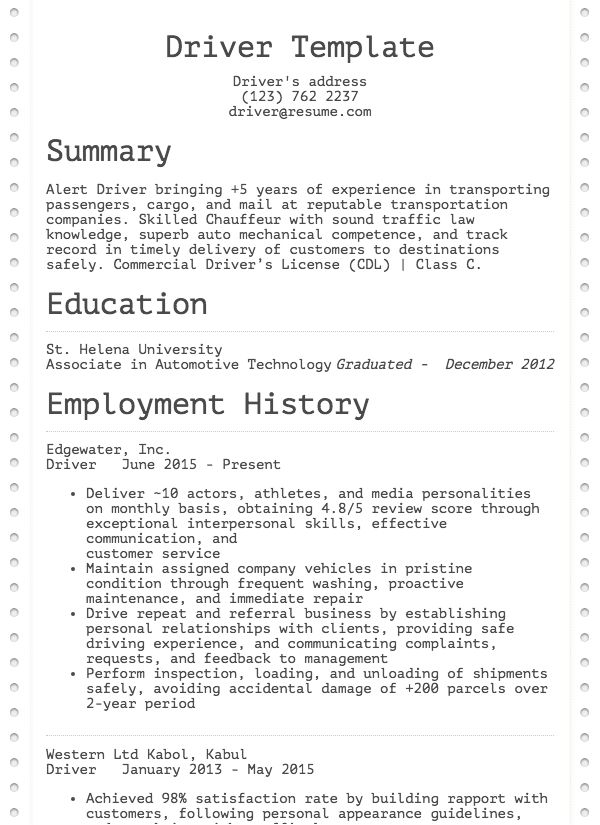 Personal Driver Resume Akali inside dimensions 600 X 825