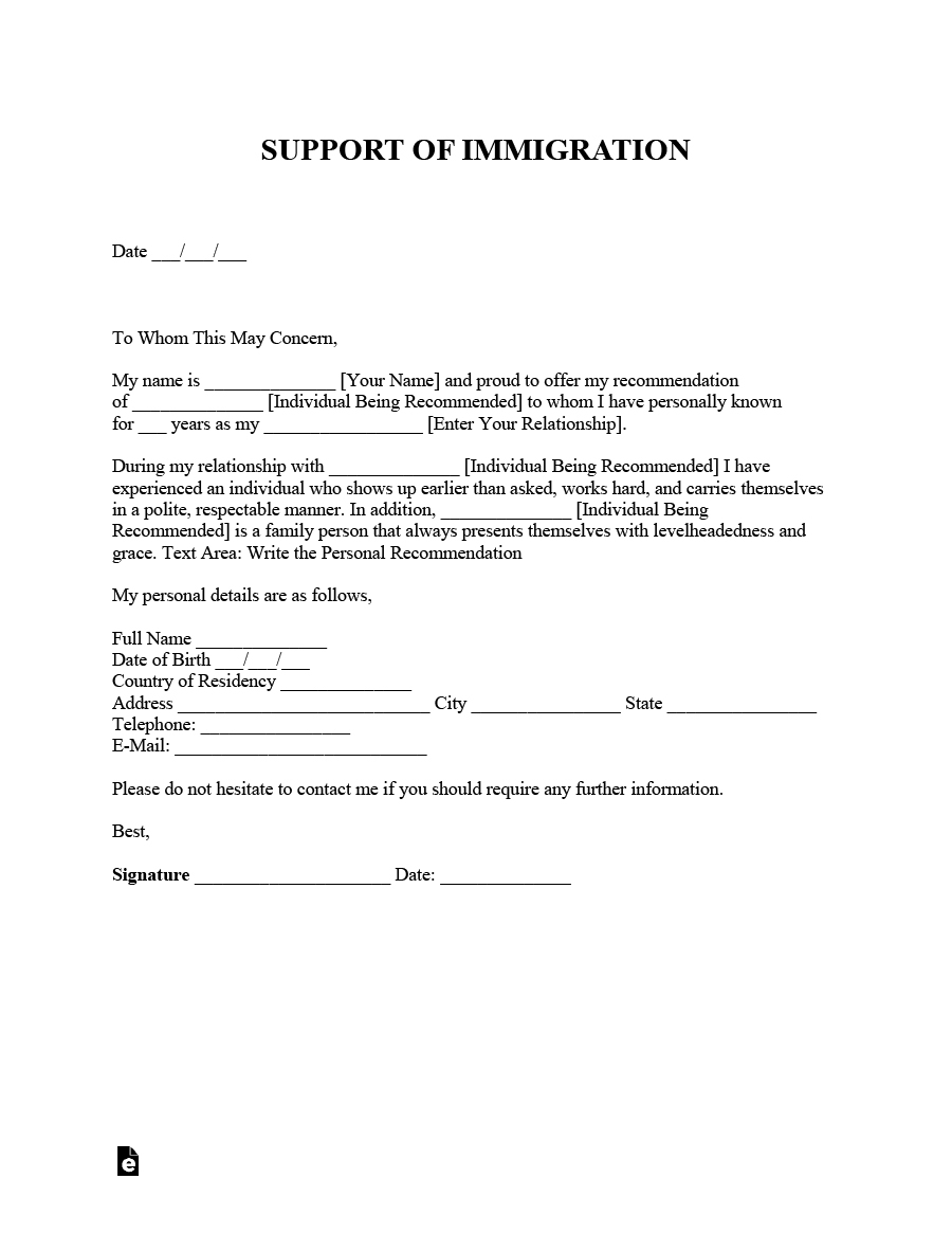 Personal Letter Of Recommendation For Immigration Debandje in sizing 900 X 1165