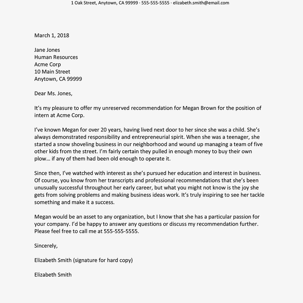 Personal Recommendation Letter Examples for sizing 1000 X 1000