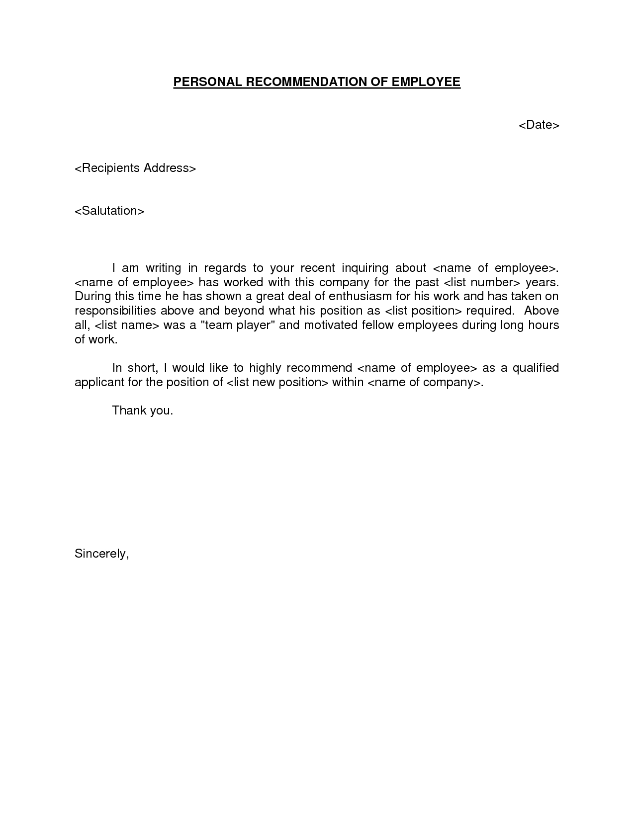 Sample Recommendation Letter For Regularization Of Employee
