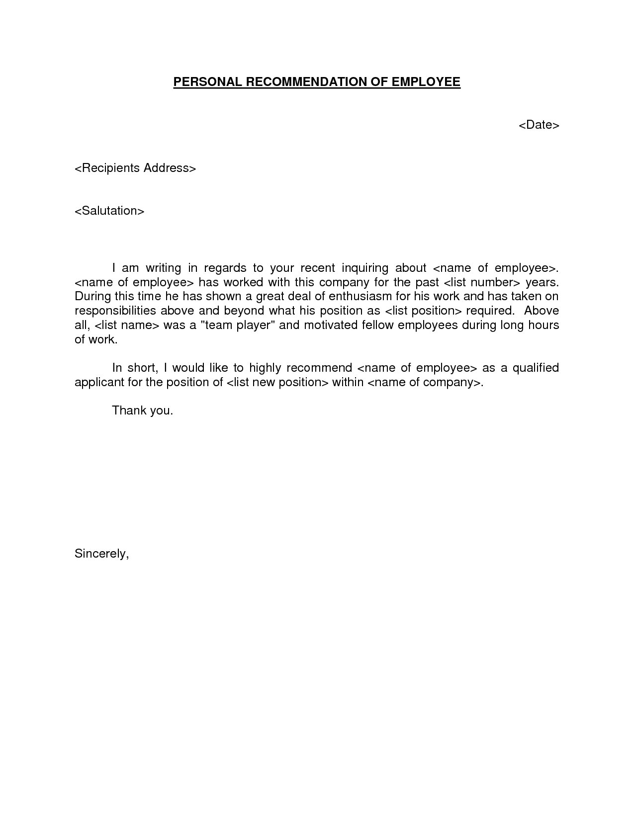 Personal Recommendation Of Employee Request Letter Sample throughout measurements 1275 X 1650