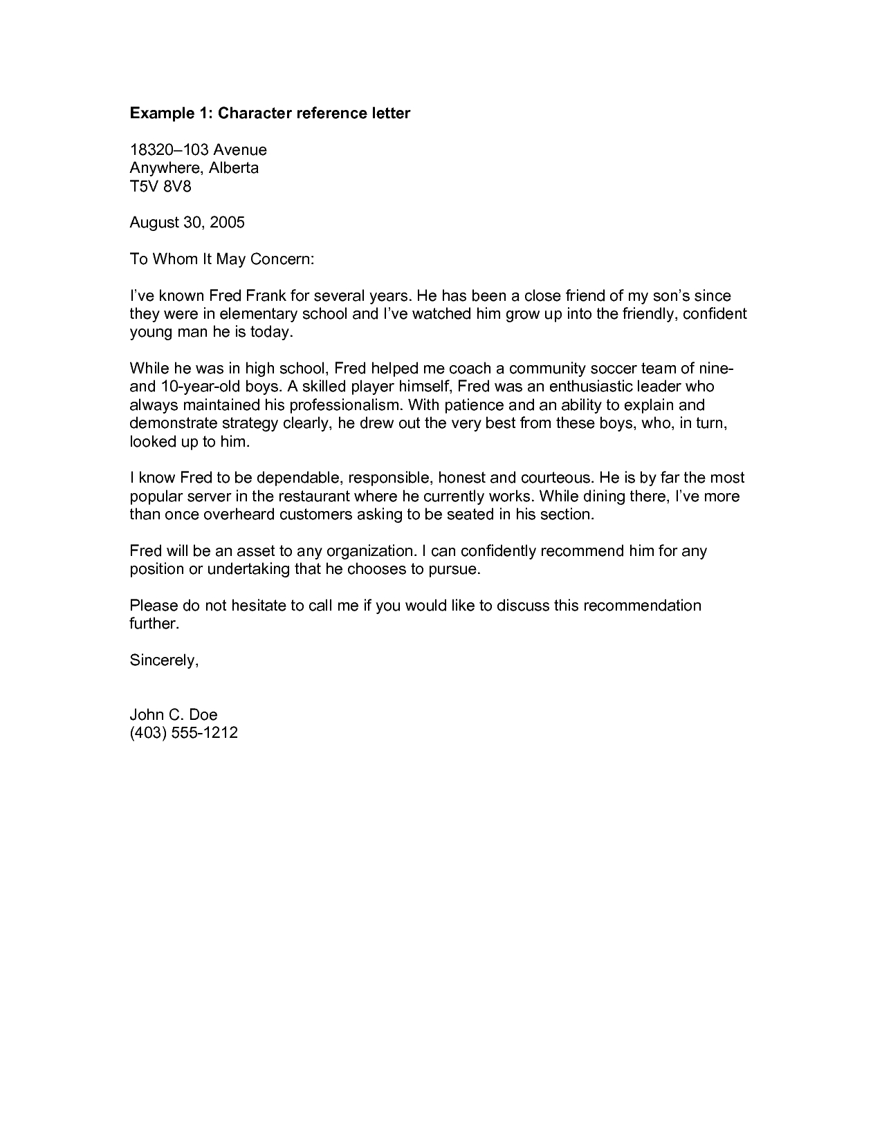 Personal Reference Letter Of Recommendation For Friend inside size 1275 X 1650