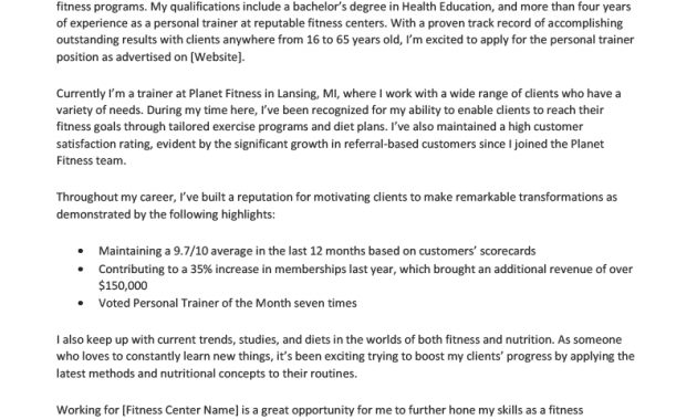 Personal Trainer Cover Letter Example Resume Genius in size 800 X 1132
