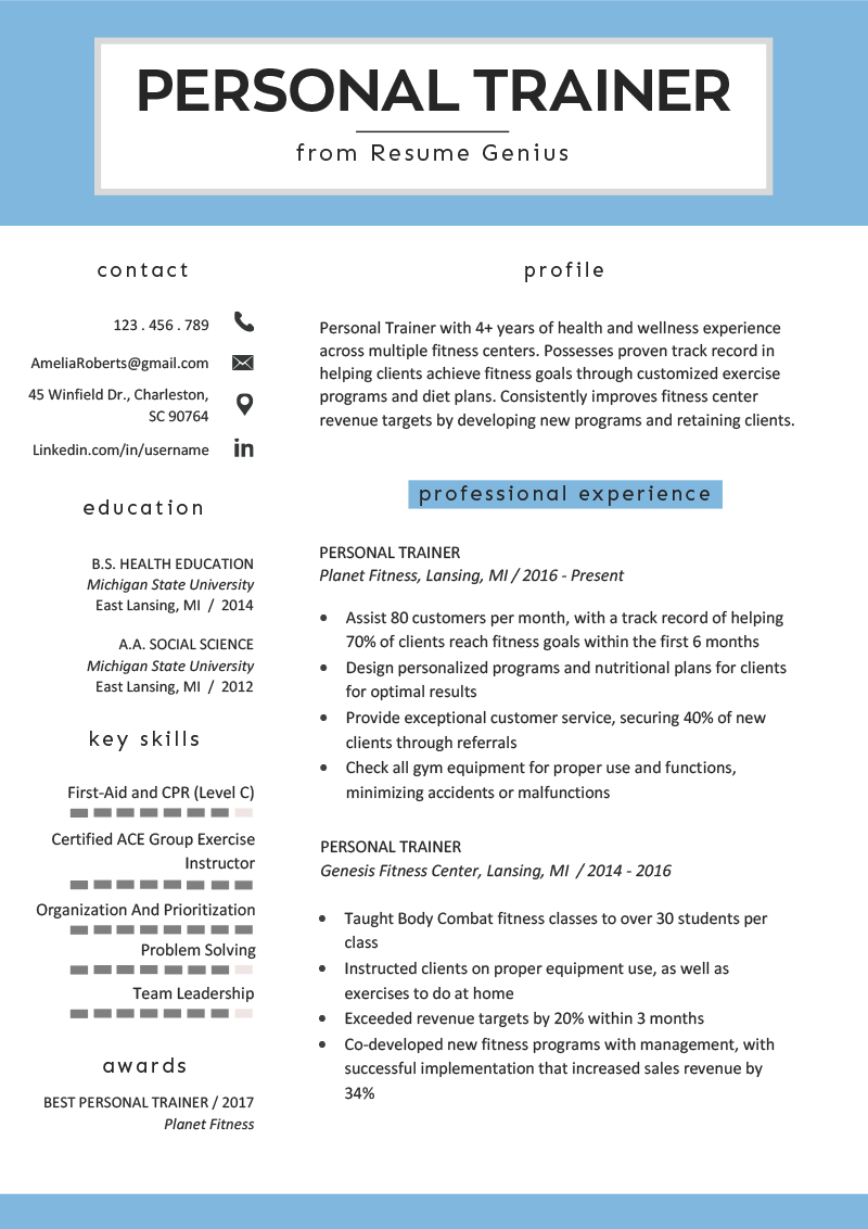 Personal Trainer Resume Sample And Writing Guide With intended for dimensions 800 X 1132