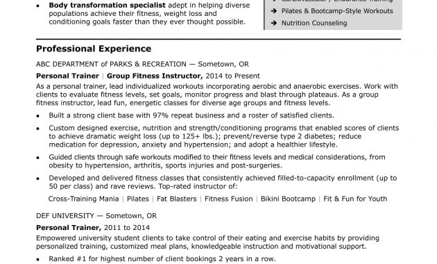 Personal Trainer Resume Sample Monster with proportions 1700 X 2200