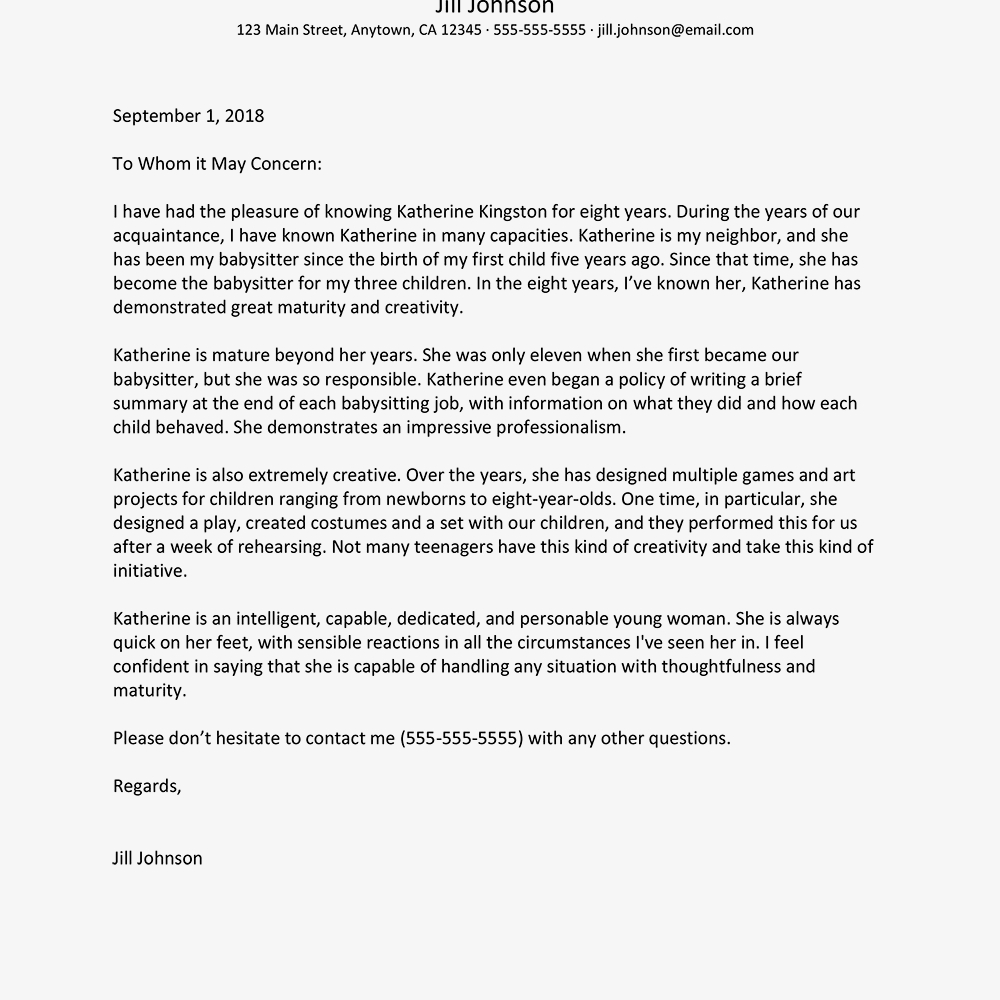 Writing A Babysitter Recommendation Letter • Invitation Template Ideas
