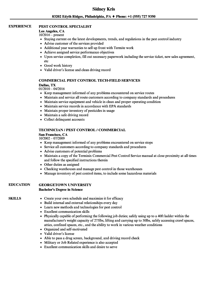 Pest Control Resume Sample Enom with size 860 X 1240