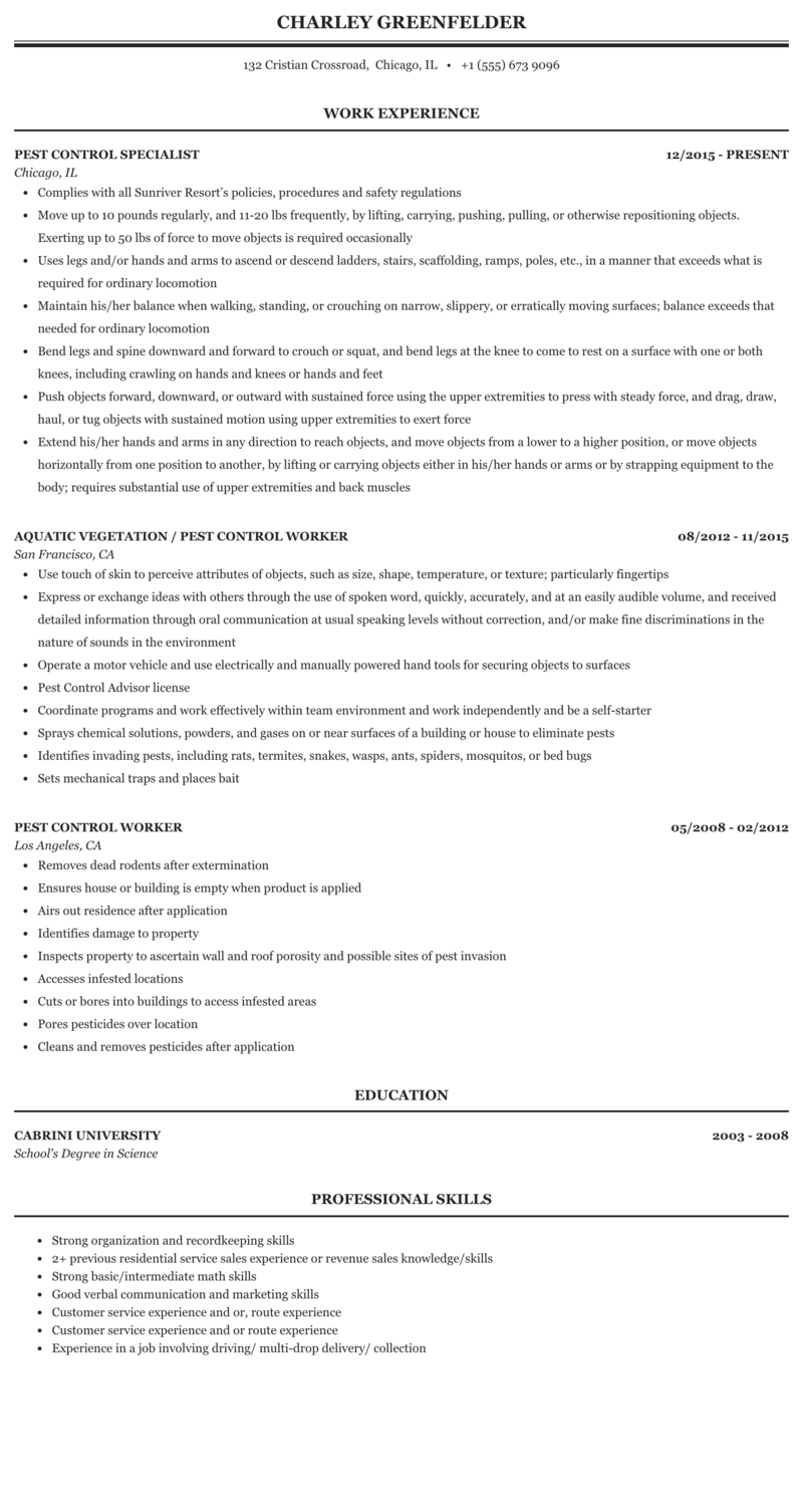 Pest Control Resume Sample Mintresume with regard to sizing 800 X 1506