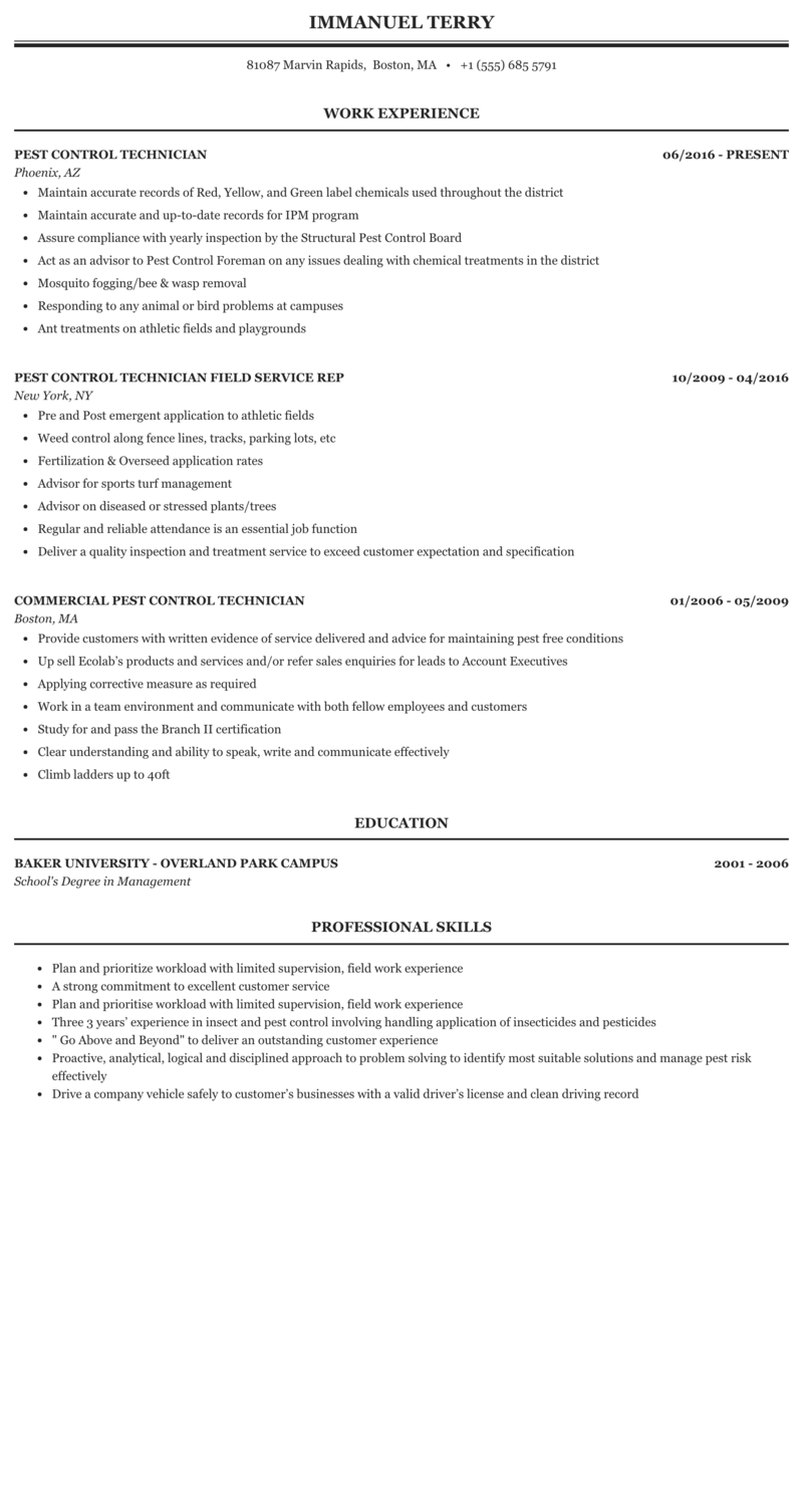 Pest Control Technician Resume Sample Mintresume in dimensions 800 X 1506