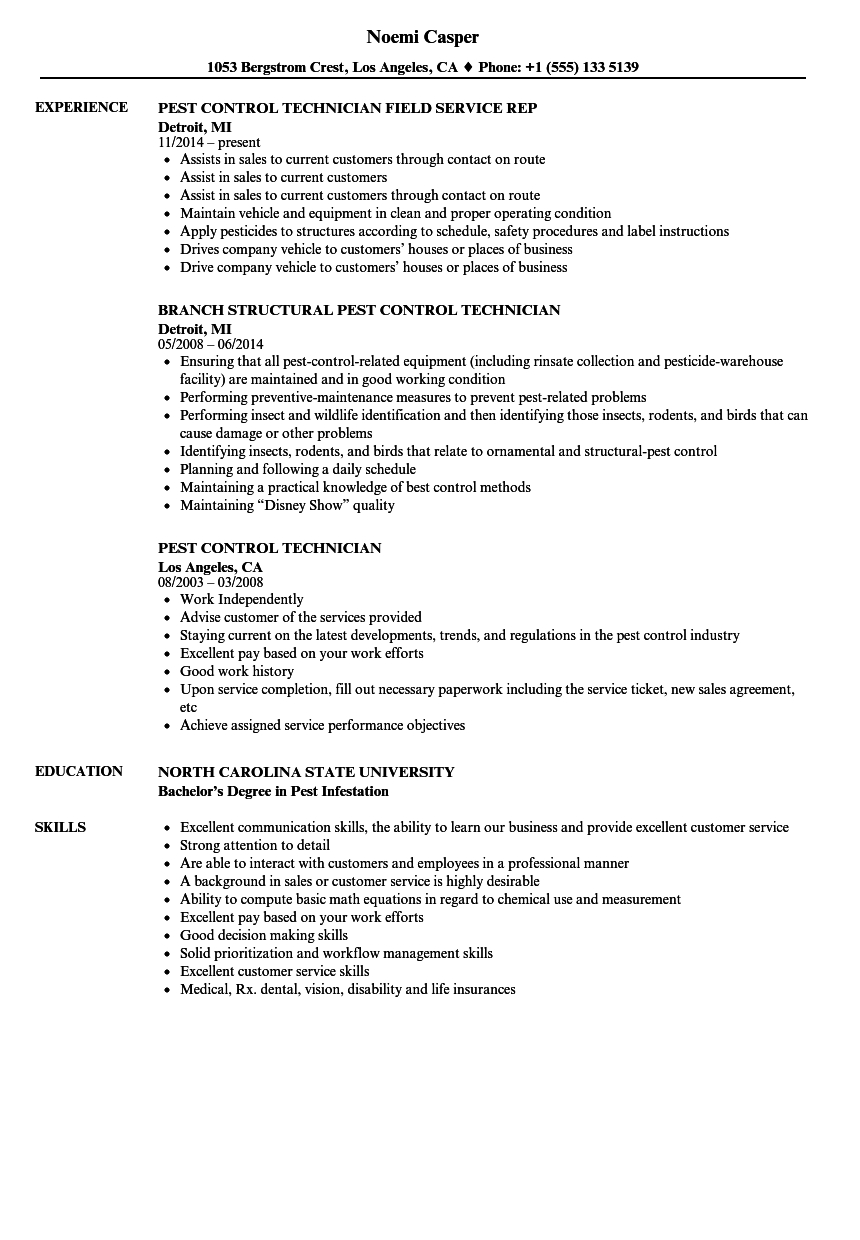 Pest Control Technician Resume Samples Velvet Jobs inside size 860 X 1240