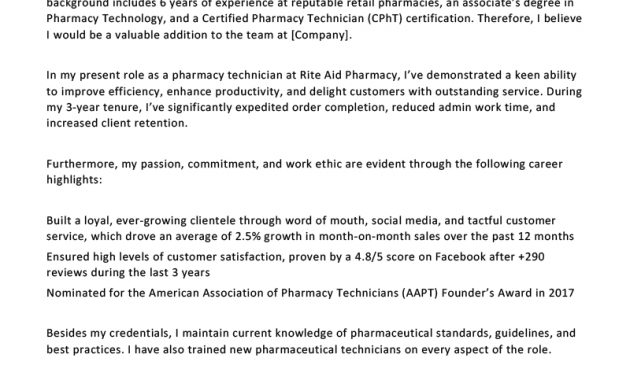 Pharmacy Technician Cover Letter Example Resume Genius pertaining to measurements 800 X 1132