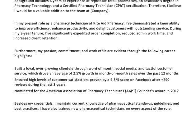 Pharmacy Technician Cover Letter Example Resume Genius throughout measurements 800 X 1132