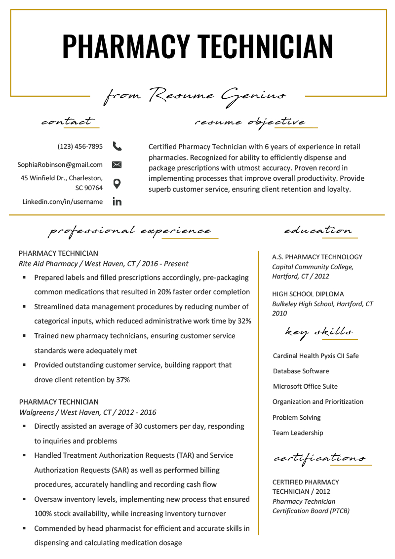 Pharmacy Technician Resume Example Writing Tips Resume for sizing 800 X 1132