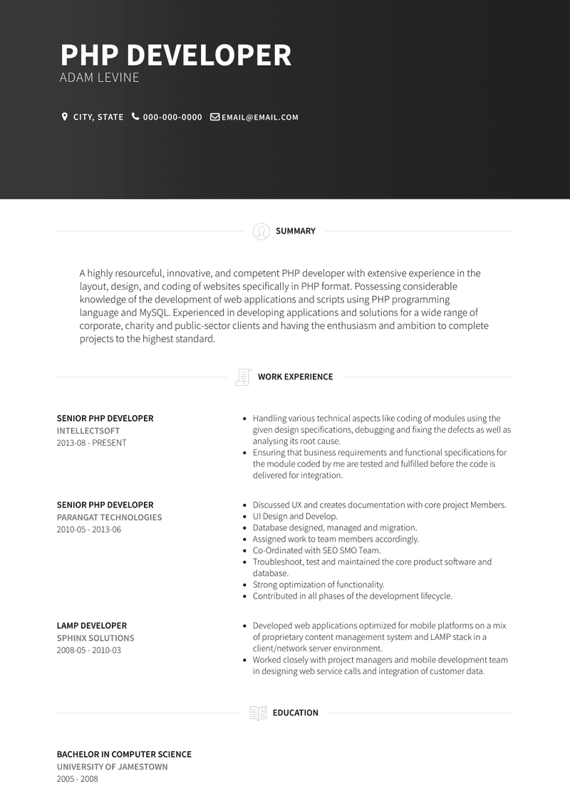 Php Developer Resume Samples And Templates Visualcv with regard to measurements 800 X 1128