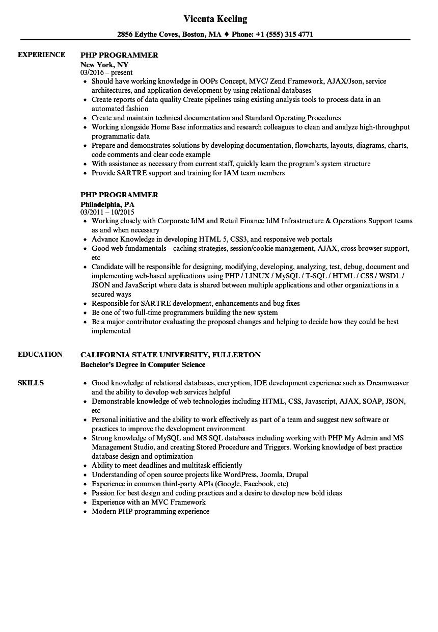 Php Programmer Resume Samples Velvet Jobs for proportions 860 X 1240