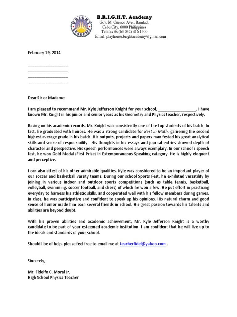 Physics Recommendation Letter Domaregroup inside size 768 X 1024